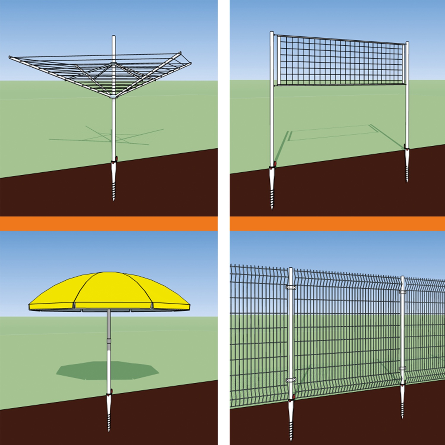 Podstawa wkręcana do ziemi do parasola suszarki - PWO | 68x550 Podstawa wkręcana do ziemi do parasola suszarki - PWO | 68x550
